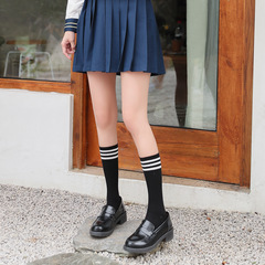 Women's Three-Stripes Double Needle Cotton Stack Stockings Autumn/Winter Japanese Student Socks Retro Mori Style College Wind Middle Calf Socks
