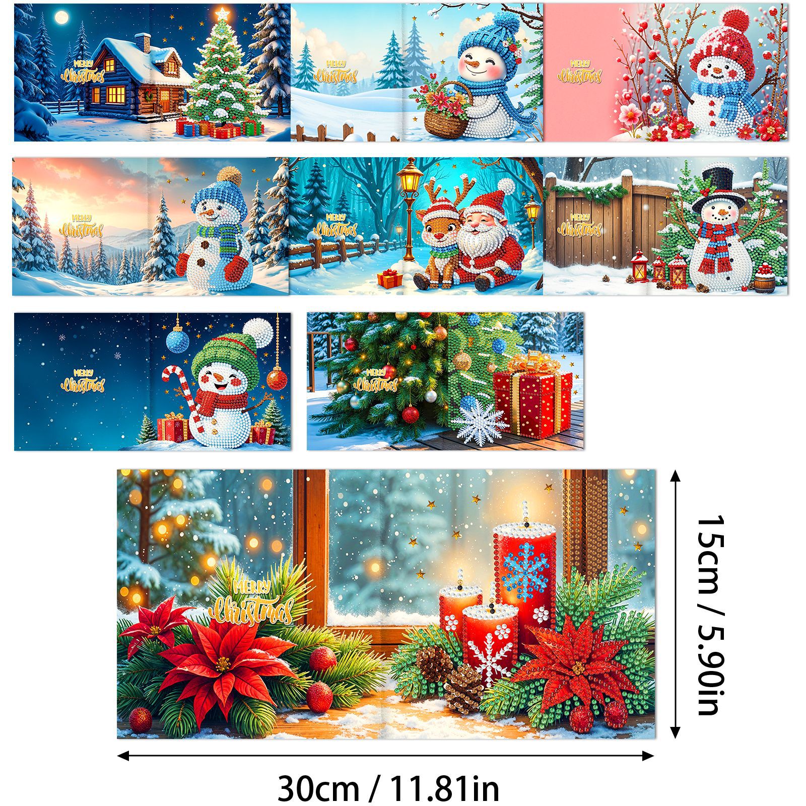 Explosiones transfronterizas de Navidad multiserie de tarjetas de felicitación puntuales hechas a mano 9 conjuntos de sobre de diamante 6 conjuntos de dibujos animados