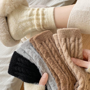 New Coral Fleece Autumn and Winter Thickened Sleep Socks Home Floor Socks Candy Color Japanese Color Women's Socks Snow