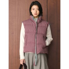 冬季新款韩系复古时髦撞色格子双拉链羽绒马甲舒适保暖上衣女