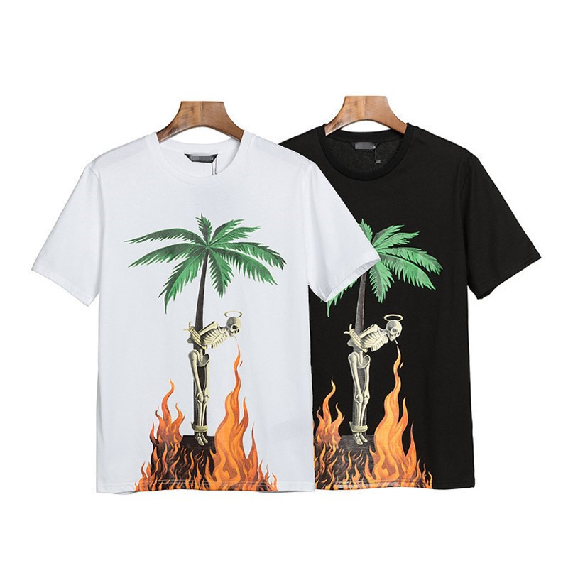 Factory Wholesale Trendy Brand Palm Angel Flame Skull Printed T-Shirt Loose Men's and Women's ins Couple Letter Short Sleeve