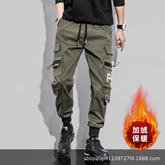 工装裤男秋冬加绒嘻哈宽松抽绳休闲裤韩版潮流束脚男生百搭九分裤