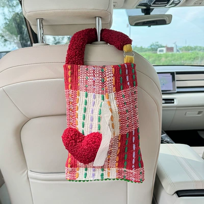 Car tissue box/set | Seat Back Tissue Holder - jacquard-tissue-box-love-red