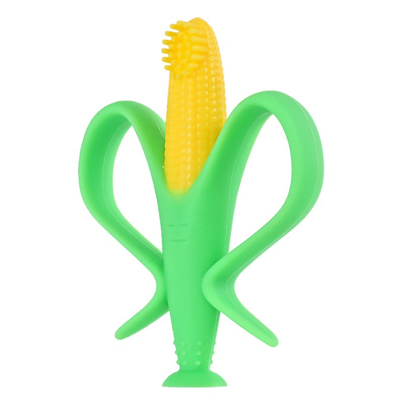 Inglés embalaje independiente bebé completo de silicona maíz mordedor cepillo de dientes en forma de flor mordida pegamento dientes titular bebé mordedor