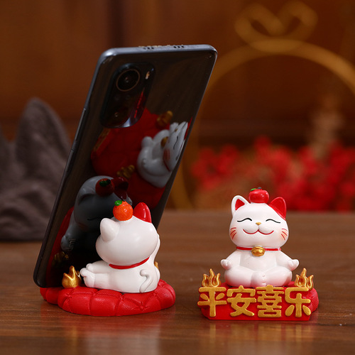 New creative lucky cat mobile phone holder desktop decorative resin crafts ornaments
