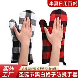 亚马逊北欧风加厚圣诞节黑白格子防烫高温烤箱隔热手套防烫隔热垫