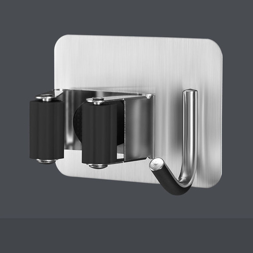 Cross-border 304 stainless steel hole-free broom hook broom holder broom stand multi-function wall-mounted bathroom accessory