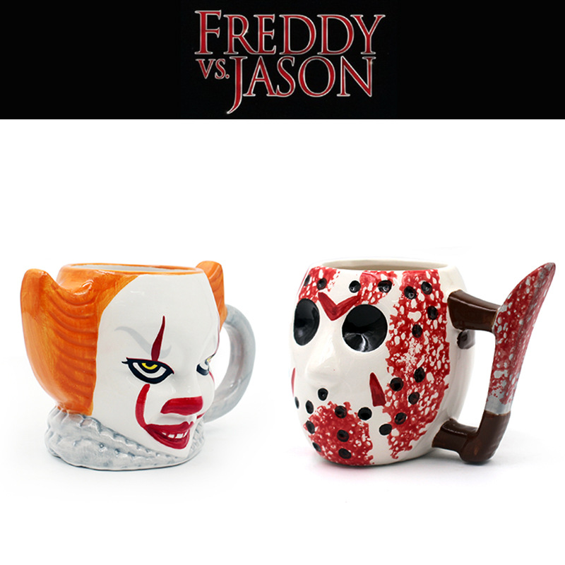Taza de cerámica para hombre, máscara de Freddy Jason de terror de Halloween cuidadosamente seleccionada, fiesta de baile, fantasma, diablo
