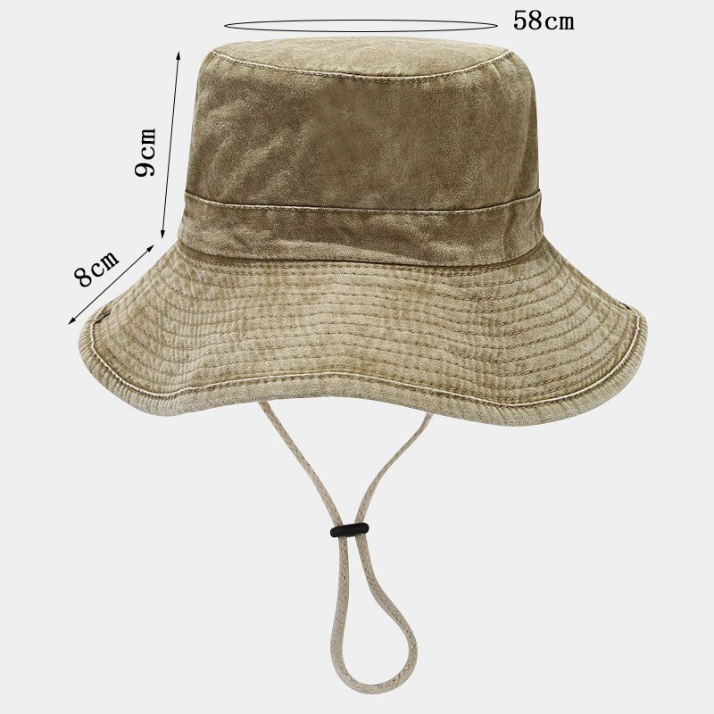 Ins nuevo color sólido gran gorra de pescador de algodón lavado con agua retro paisaje vaquero occidental sombrero de protección solar