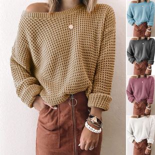Однотонный свитер, трикотажный демисезонный топ, европейский стиль, Amazon