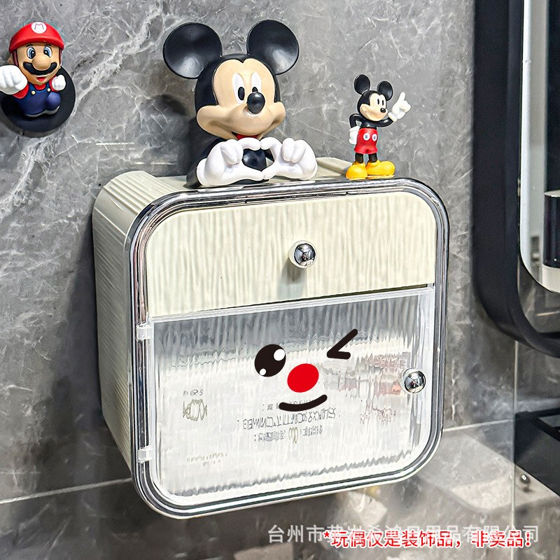 トイレティッシュボックス壁掛け式トイレロールホルダー穴なしクリーム洗顔タオル収納ボックストイレットペーパー置き|undefined