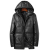 winter Hooded cowhide Down Jackets Medium and long term genuine leather leather clothing zipper Jacket Youth fashion keep warm loose coat
