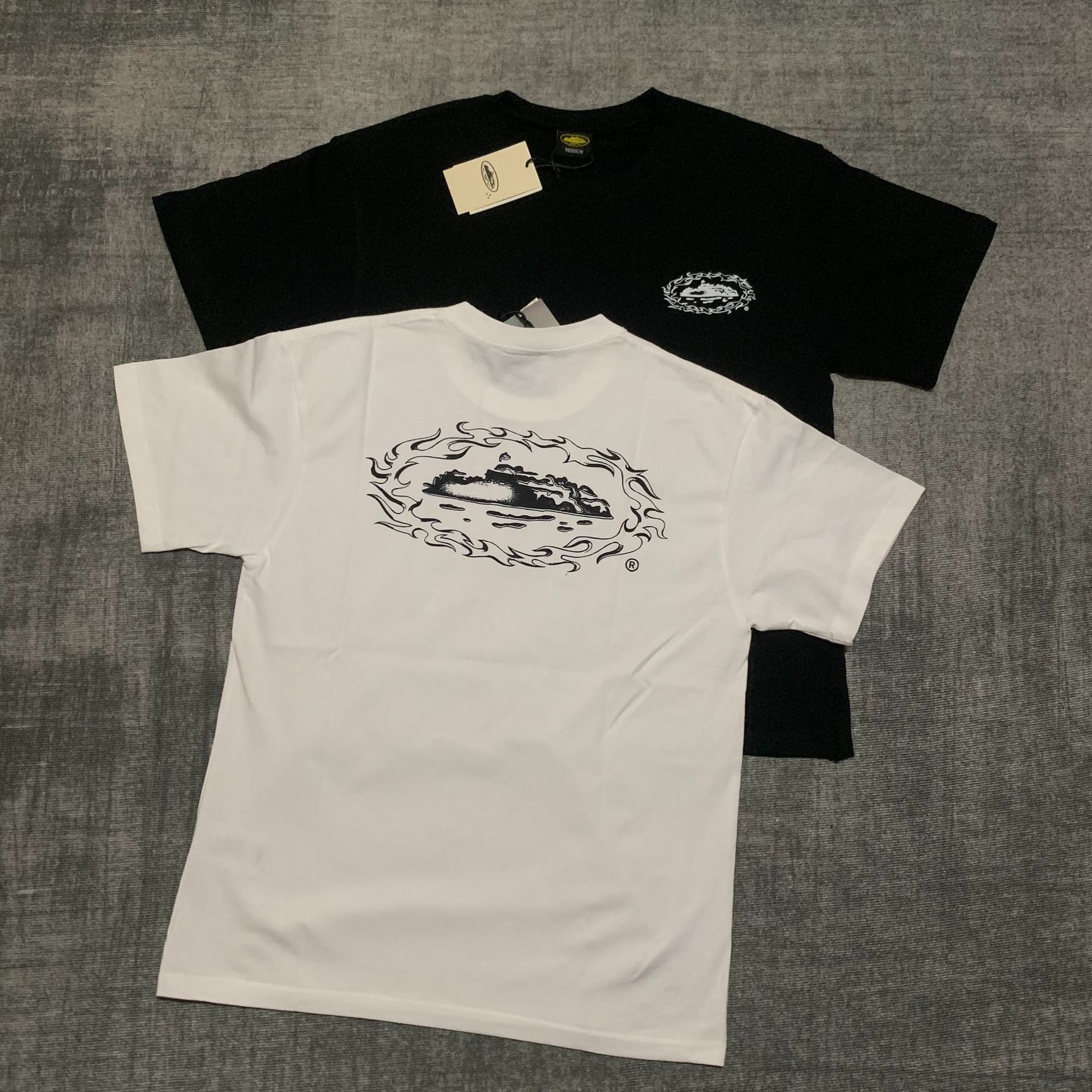 Corteiz Flame Heatwave Print Short Sleeve Cross-Border Niche Streetwear Men's Casual Loose T-Shirt