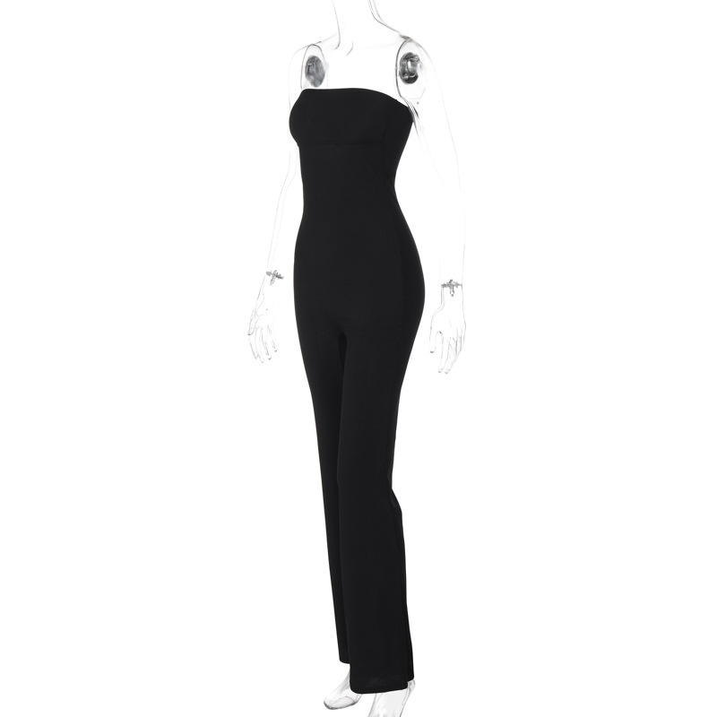 Women Clothing Spring Summer Slim Solid Color Tube Top Jumpsuit