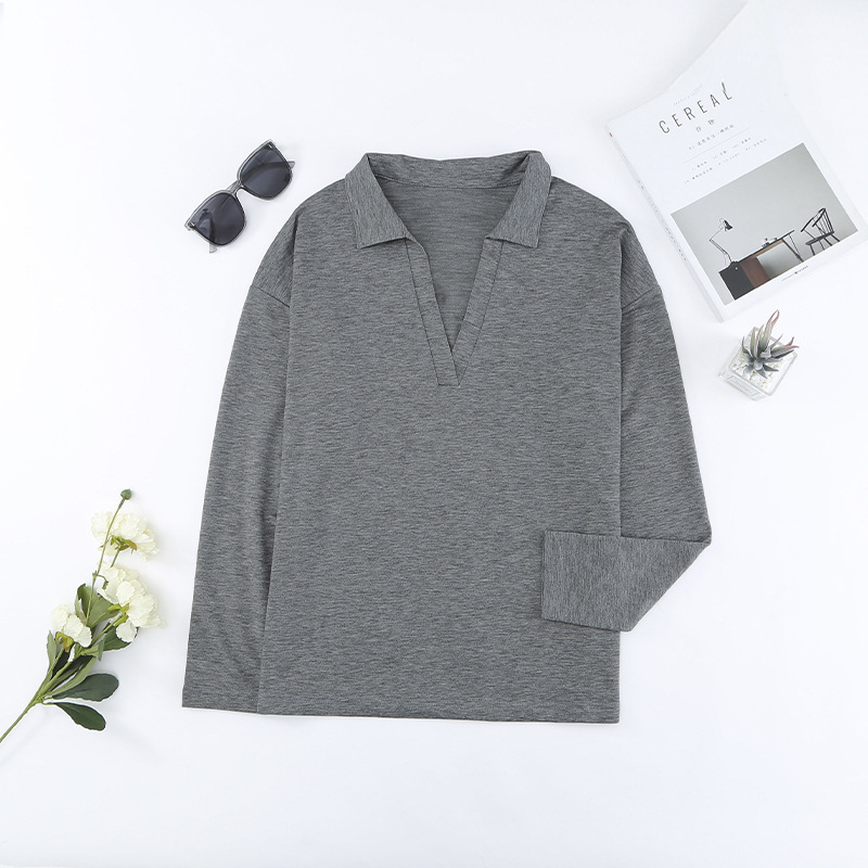 時穎跨境純色毛衣女秋冬季歐美亞馬遜新款針織v領休閑修身上衣女