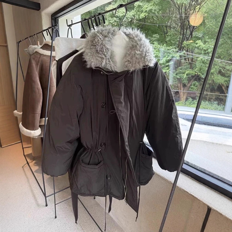 White Goose down Ver*So down Jacket 25 Winter New Style Drawstring Waist Large Fur Collar Parka Warm Coat Goose down Jacket for Women