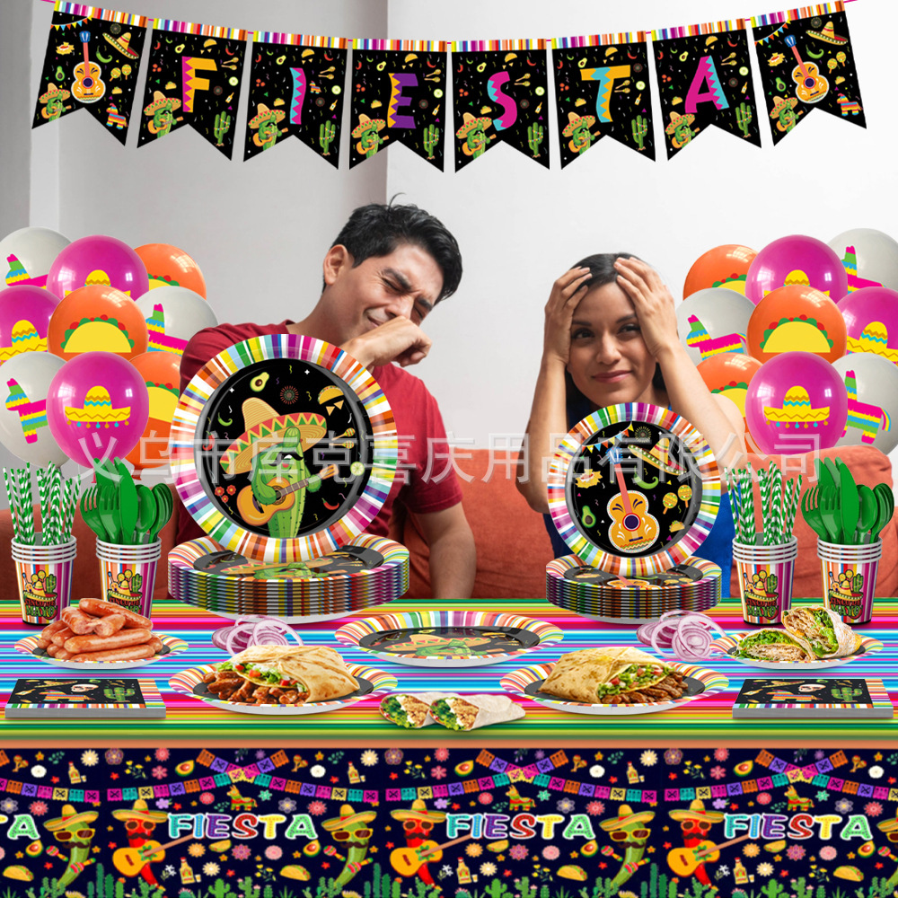 Nuevo México carnaval fiesta vajilla decoración suministros Festival tire bandera cena placa papel tejido decoración traje