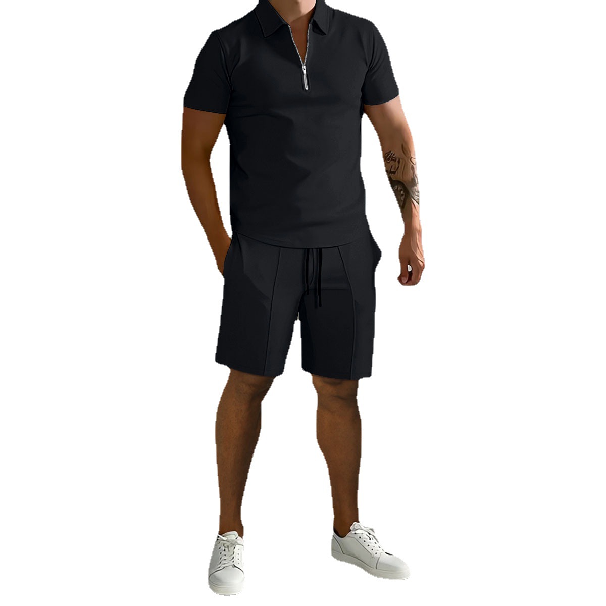 Traje de hombre transfronterizo de Amazon 2023 Verano nuevos hombres Polo casual pantalones cortos sueltos de manga corta traje deportivo