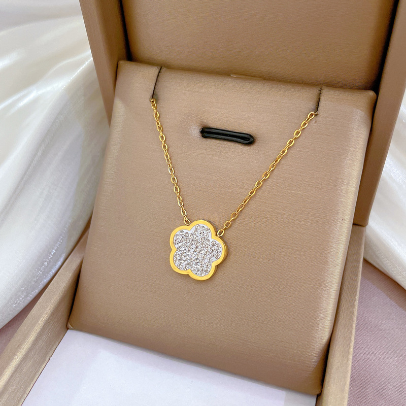 Collier fleur en or véritable avec cristaux pour femme_voghion.com