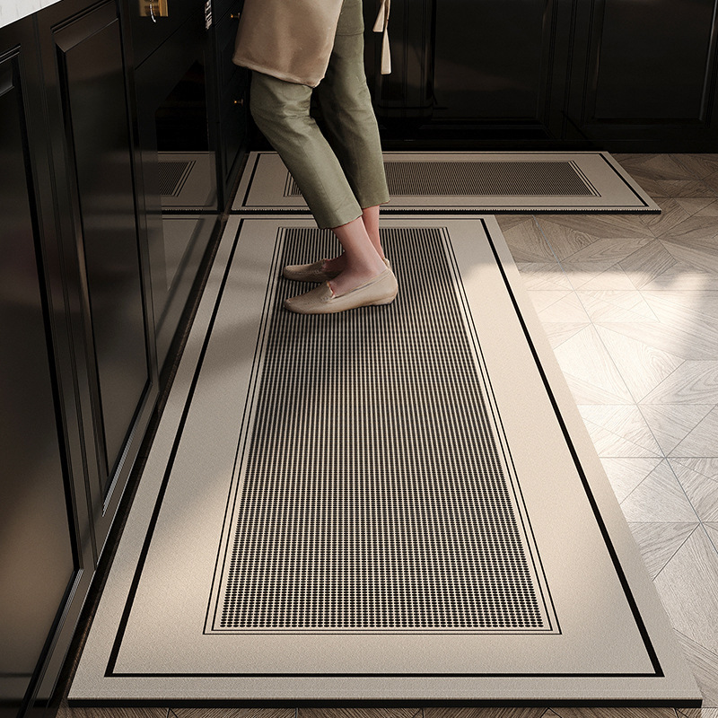 Light Luxury Kitchen Floor Mat, Non-Slip, Oil-Proof, Special Absorbent Mat, Stain-Resistant Foot Mat, Wipeable, Waterproof, High-Grade Carpet Mat, No-Wash
