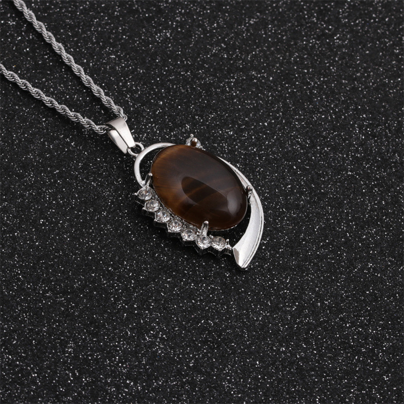 Crystal Tiger Eye Stone Oval Pendant Fashion Necklace Wholesale Jewelry Nihaojewelry display picture 5