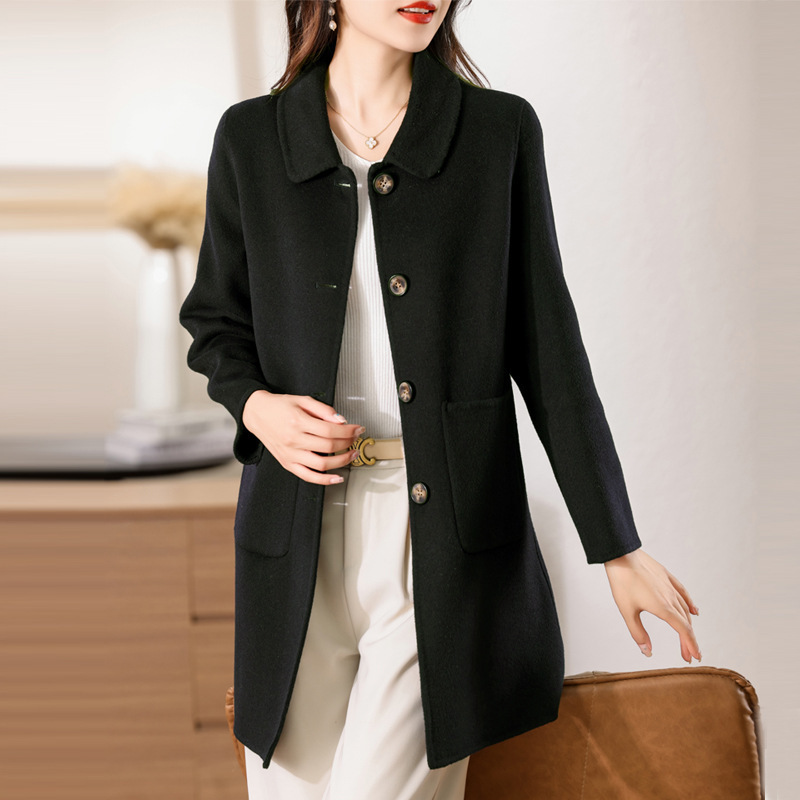 Autumn and Winter Double-sided Cashmere Coat High-end Single-breasted Women's Hepburn Style 100 Pure Wool Coat Slim Mid-length