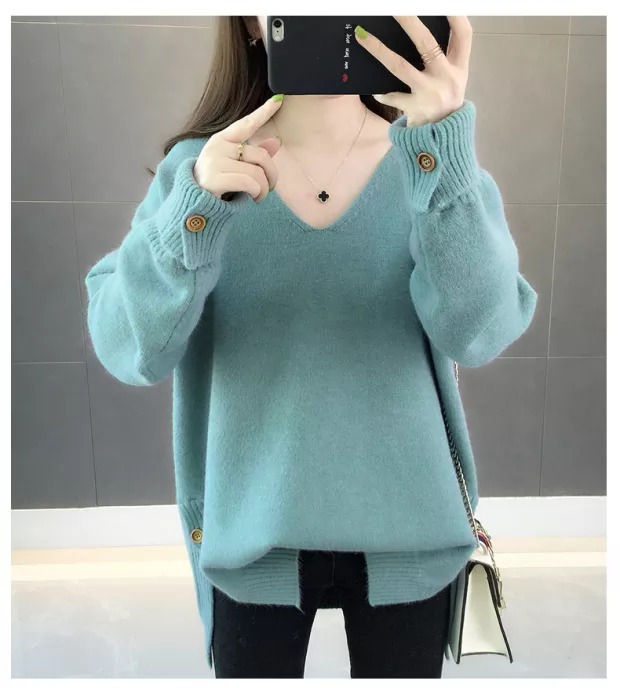 loose hedging V-neck knitted sweater nihaostyles clothing wholesale NSFYF85643