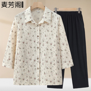 Middle-aged and elderly summer cotton shirt women's 2025 new grandma summer sleeve mother cotton old lady clothes
