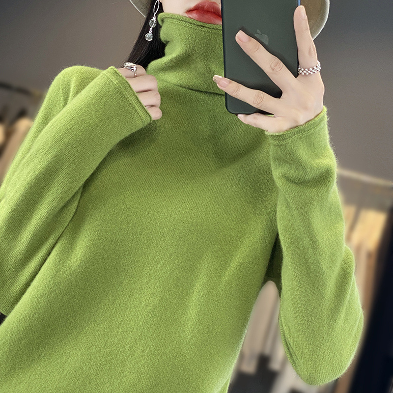 Wool Sweater Autumn and Winter High-Neck Wool Knitwear Rolled Edge Pile Collar Thick Wool Base Top Cross-Border Wool Knitwear Wool Sweater Autumn and Winter High-Neck Wool Knitwear Rolled Edge Pile Collar Thick Wool Base Top Cross-Border Wool Knitwear