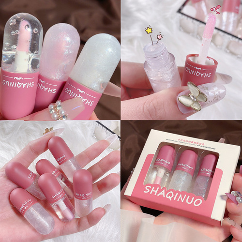 Sachino Water Glow Capsule Lip Gloss Set Moisturizing Mirror Fine Glitter Colorless Transparent Glass Lip Lip Oil