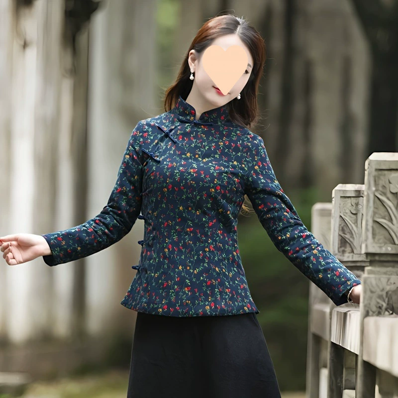 Куртка на хлопковой подкладке в китайском стиле, костюм Тан, женская одежда, топ в стиле чхонсам в китайском стиле, куртка на хлопковой подкладке, женская одежда в китайском стиле с пряжкой в ​​стиле ретро