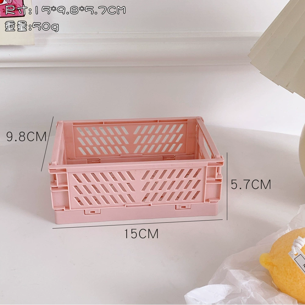Foldable plastic storage box, Korean INS style, compact 18×17×2.3 cm, multi-compartment