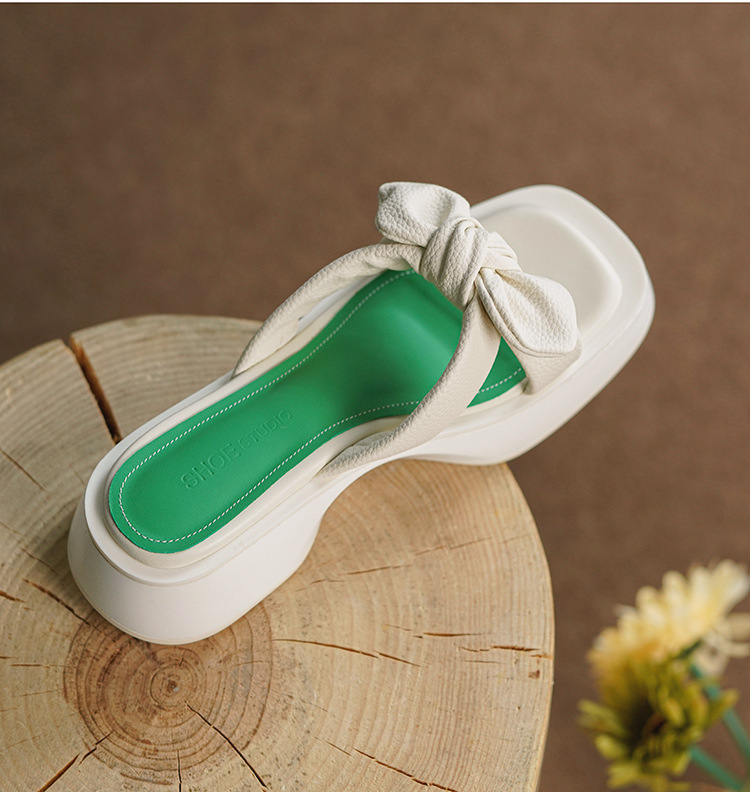 Ženske ljetne papuče s ružičastom mašnom i debelim potplatom, modne sandale i papuče na platformi_voghion.com