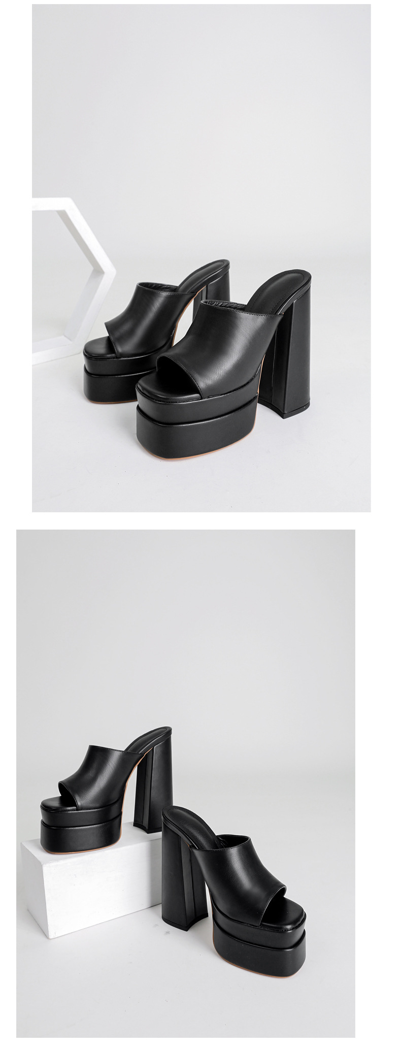 Sandal nữ quai chữ V gót thô đế bệt phong cách xuân hè — Màu đen chi tiết 12