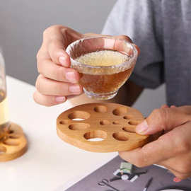 创意榉木藕片隔热垫 家用功夫茶杯垫 咖啡杯垫耐高温实木BSCI认证