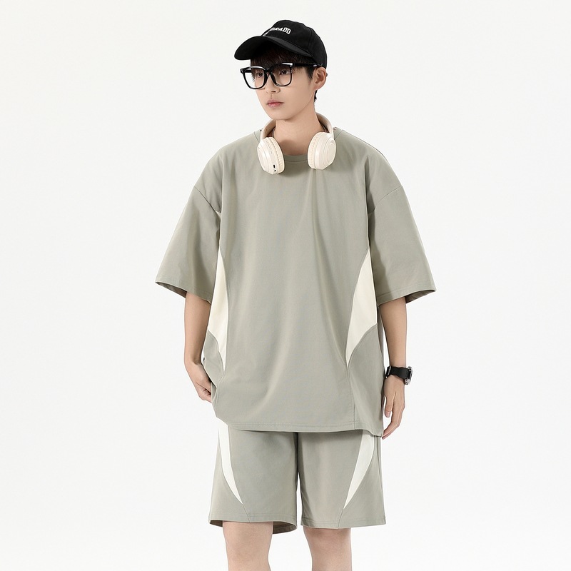 Camiseta suelta de manga corta para hombre adolescente, verano para niño 2025, pantalones cortos de manga corta para hombre de nueva tendencia, traje de dos piezas