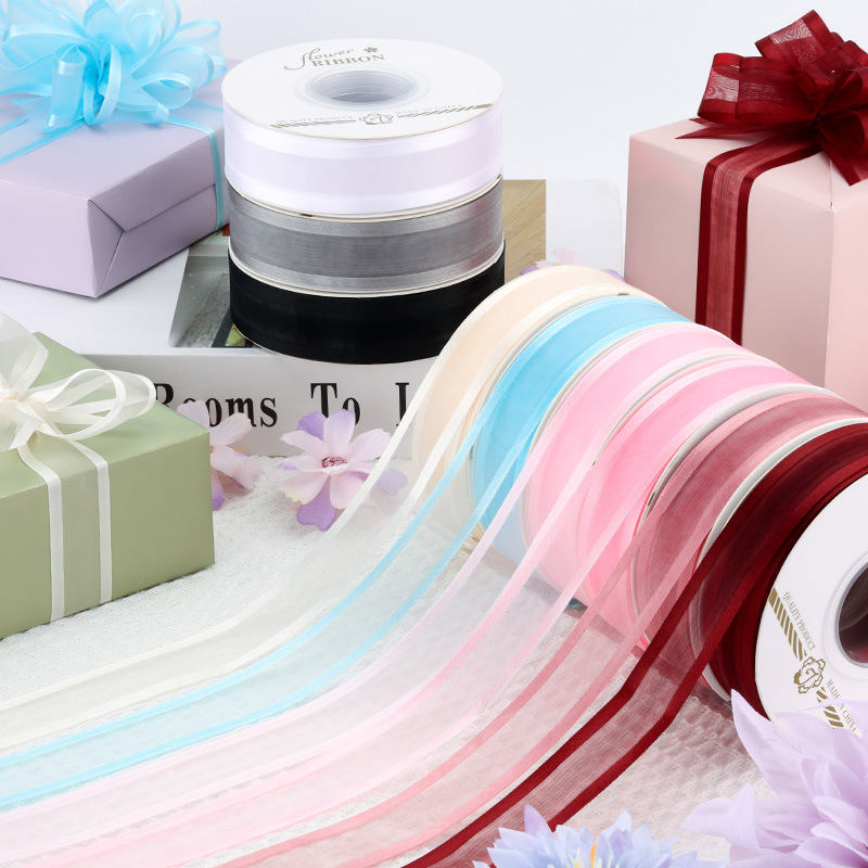 宽边彩色雪纱带 DIY手工纱带镶边透明 礼品节日鲜花丝带批发零售