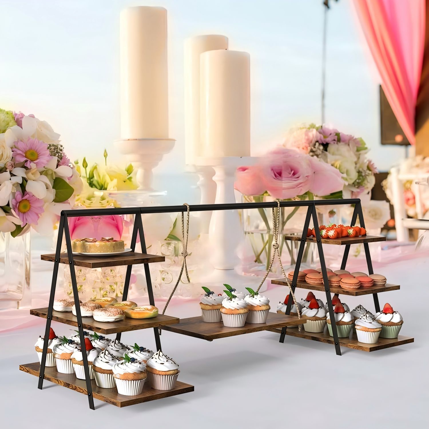 Cross-Border Cake Storage Rack Made of Iron and Wood, Dessert Storage Rack, Multi-Layer Snack Display Rack, Multi-Functional Organizing Rack