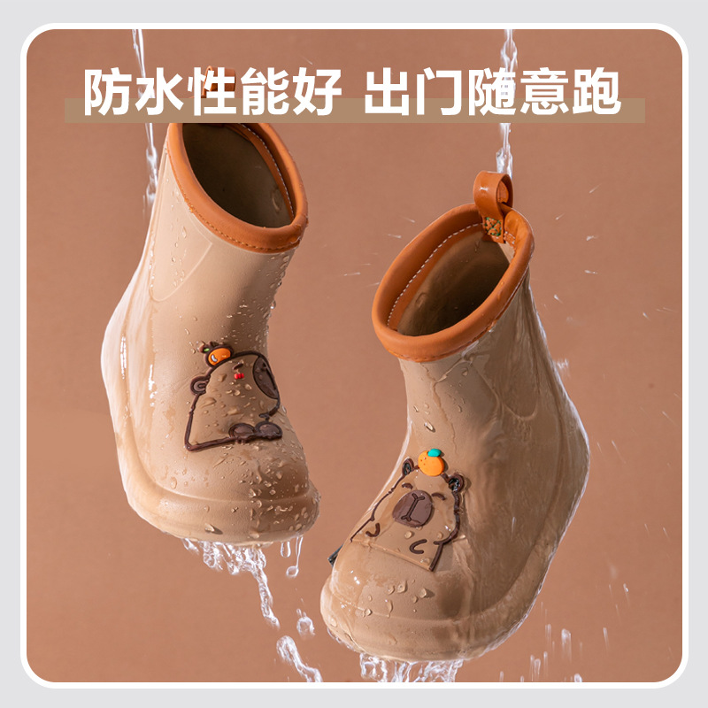 Blue Rain Boots for Kidsren, Kapibara Rain Boots for Boys and Girls, Water Shoes for Babies Going to School, Special Non-Slip Soft-Soled Rubber Shoes
