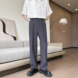 White Pants Men's Summer Thin Drapey High-End Ice Silk Trousers Straight Loose Suit Pants Casual Trousers