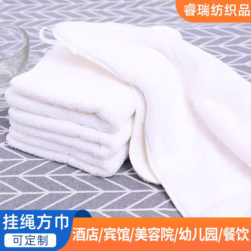 산호 벨벳 흰색 작은 사각형 수건 베이커리 숍 전골 레스토랑 호텔 유치원 레스토랑 핸드 타월 재고 있음 도매
