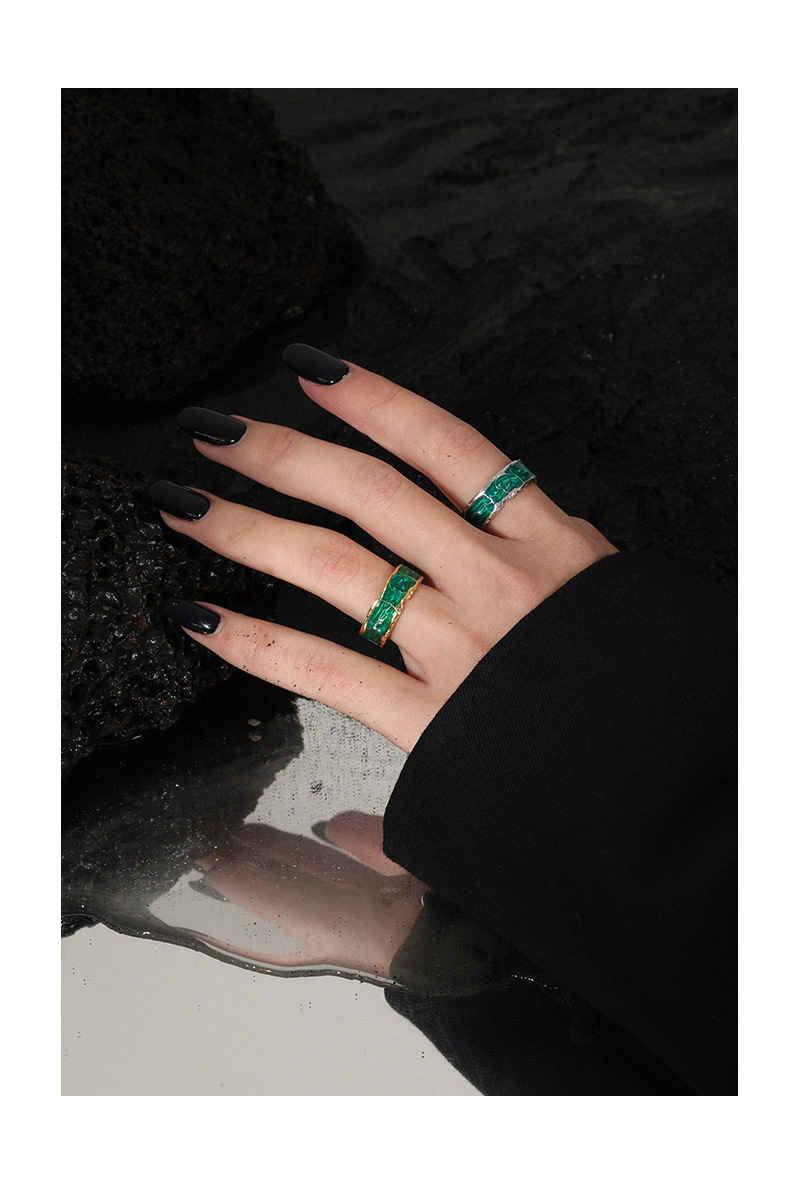 Vintage Style Color Block Sterling Silver Plating Open Ring