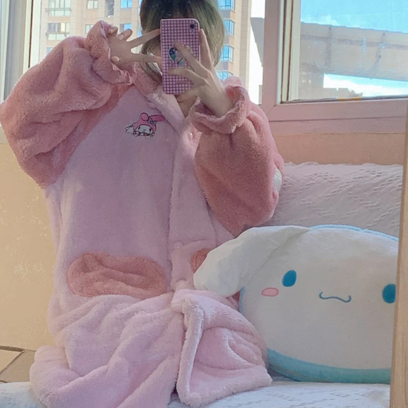 かわいいメロディーパジャマコーラルベルベットパジャマ女性のベルベット肥厚学生大きいサイズ冬インターネット有名人コーラルベルベットパジャマ|undefined