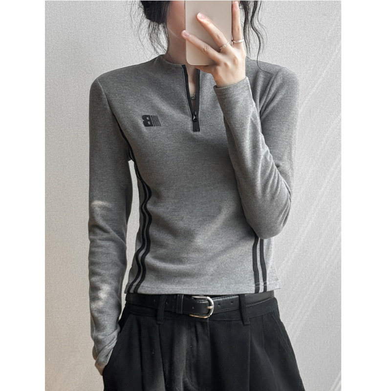 2025 High-Elastic Base Layer American-Style Half-Zip Cool Long-Sleeve T-Shirt Slim-Fit Top for Women Autumn/Winter Style 2025 High-Elastic Base Layer American-Style Half-Zip Cool Long-Sleeve T-Shirt Slim-Fit Top for Women Autumn/Winter Style