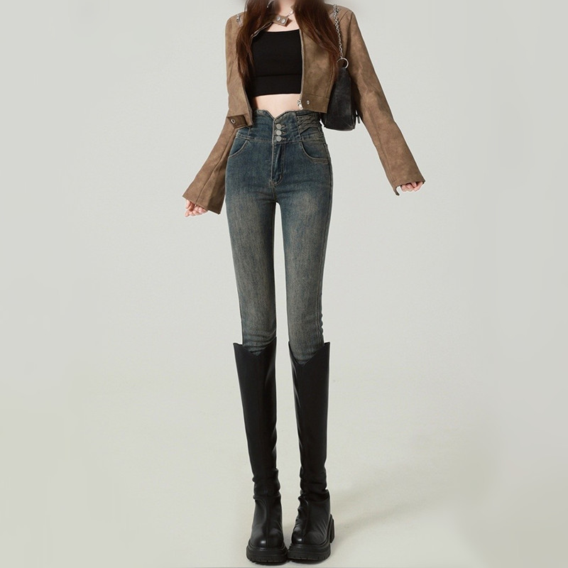 High-Waisted Skinny Jeans for Women Spring and Summer 2025 Winter New Elastic Slim Fit Versatile Small-Leg Pants Slimming Look Pencil Pants