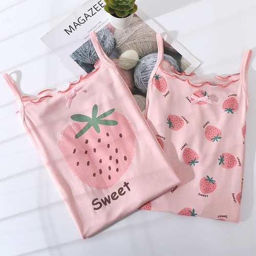 Ecos children's nightgown women's summer thin suspender nightgown big girl princess pajamas suspender girls home clothes