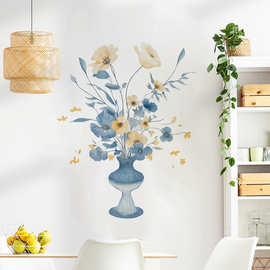 熙岸 跨境代发中国风花瓶背景墙面装饰贴画荷花荷叶卧室可移墙贴