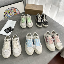 新款日常休闲脏脏鞋圆头平底系带柔软舒适甜美减龄做旧小白鞋女春
