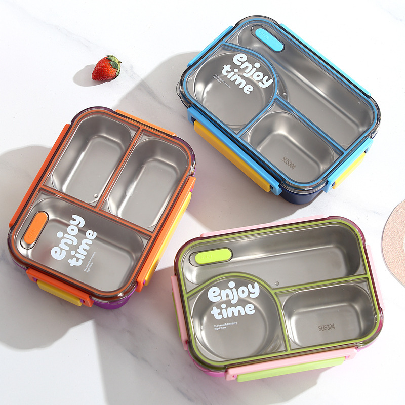 304 Stainless Steel Insulated Lunch Box, Food-Grade, Two-Compartment, Simple Design with Soup Bowl, Lunch Box for Office Workers and Elementary School Students