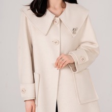 秋冬季韓系外套小個子女高級感娃娃領中長款山羊絨雙面呢大衣外套